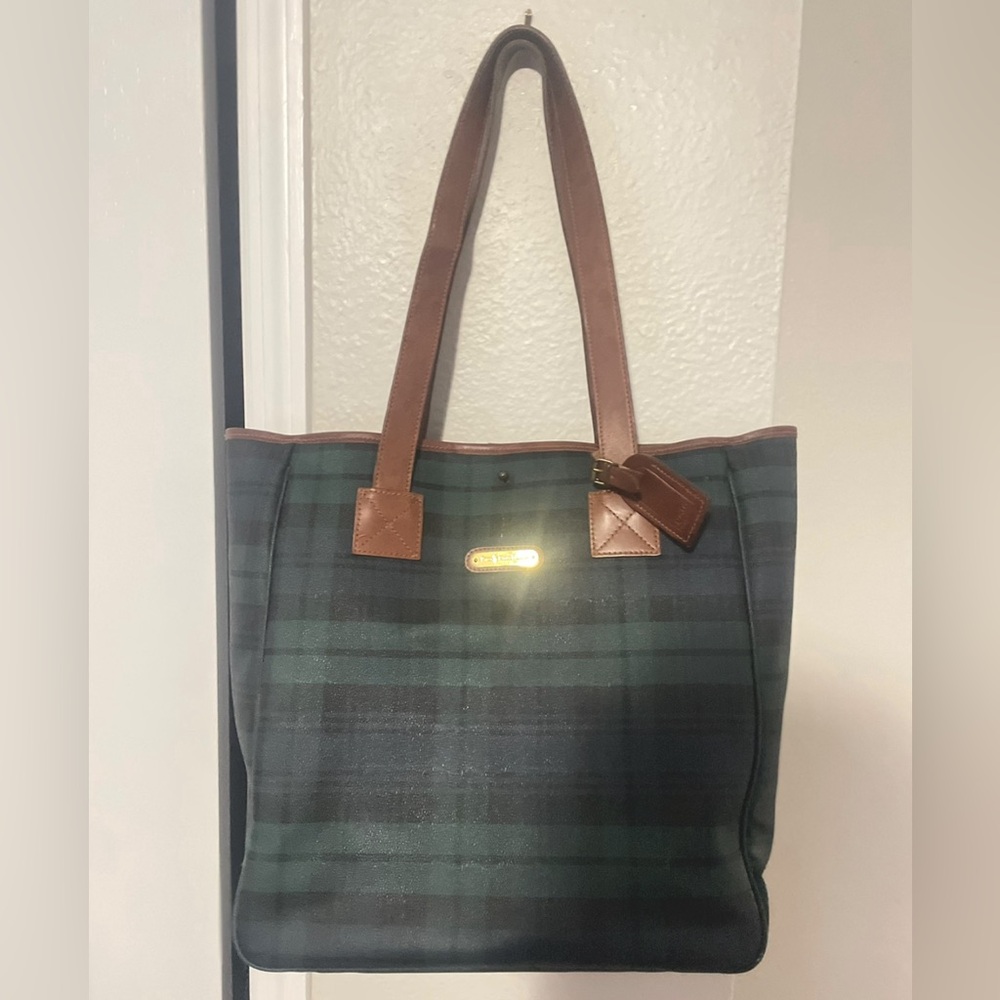 POLO RALPH LAUREN PLAIDS BAG HAND BAG SHOULDER GREEN CHECK (additional mini bag)